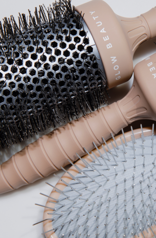 Detangling Brush and Round Brush together — Glow Beauty Styling Duo