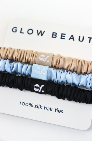 Glow Beauty silk hair tie — close-up of smooth silk fabric